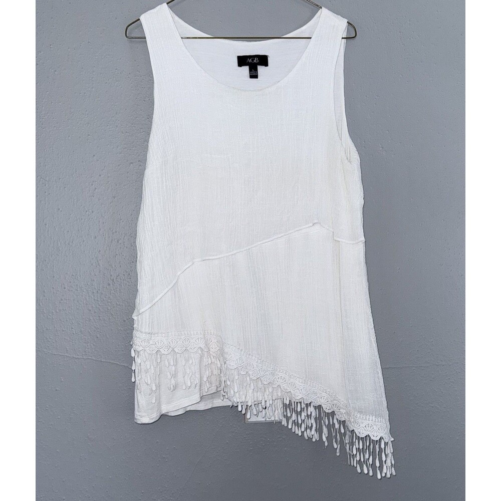 AGB Womens Size L Asymmetrical Tank Top Textured Tunic Hippy Lightweight